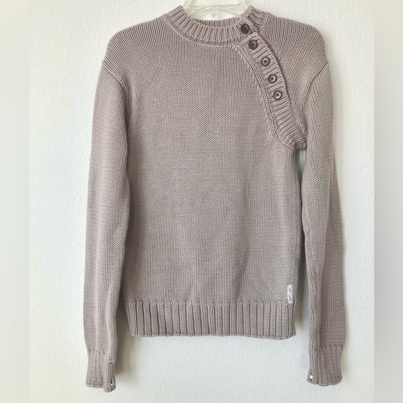 Armani Exchange Sweaters - Armani Exchange Vintage Assymetric Button taupe wool sweater | crew neck
